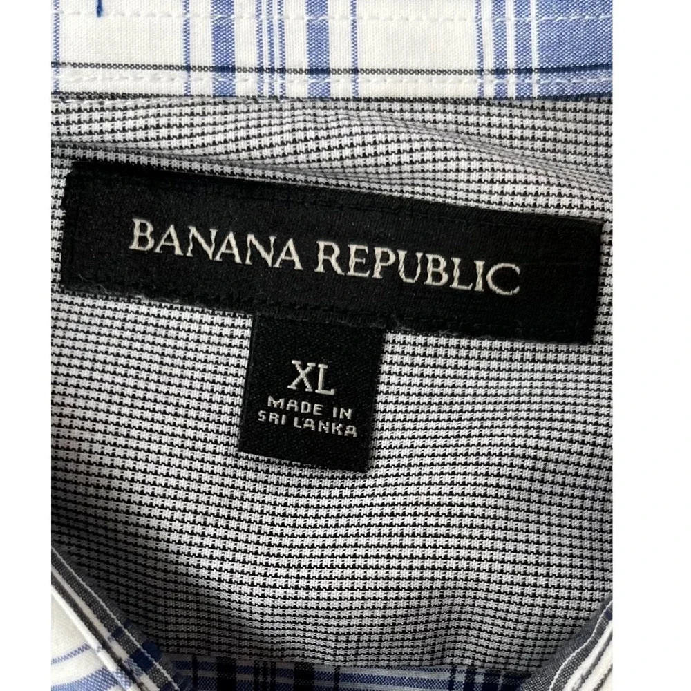 Banana Republic Mens Size XL Blue White Plaid Stretch Button Down Shirt